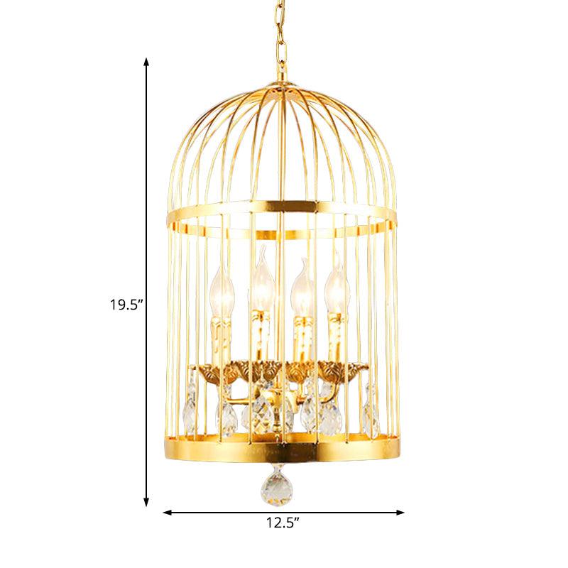 4 Bulbs Bird Cage Ceiling Chandelier in Gold with Crystal Drop - Rebooters