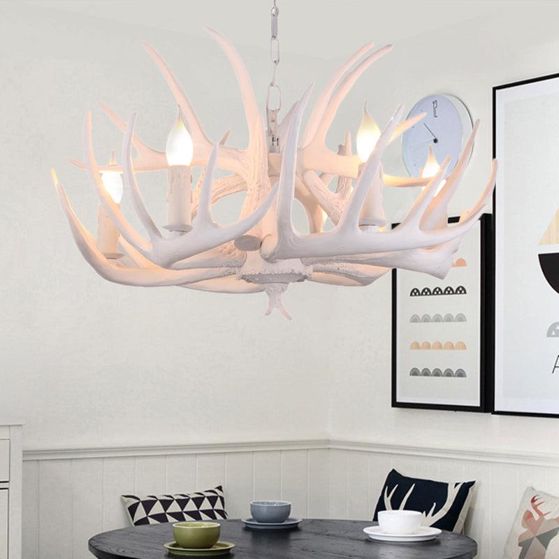 White Faux Antler Pendant Chandelier Traditional Resin Light - Rebooters