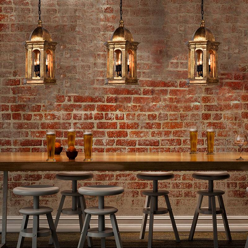 3 Lights Metal Chandelier Lamp Vintage Gold Lantern Bar Pendant - Rebooters