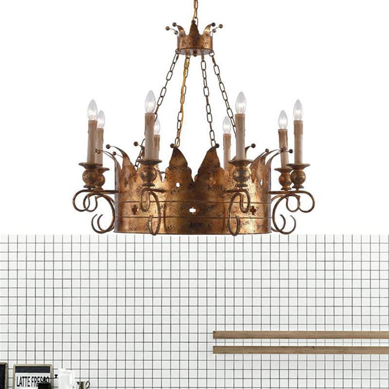 3/8 Lights Metal Chandelier Lamp Rural Rust Crown Pendant - Rebooters