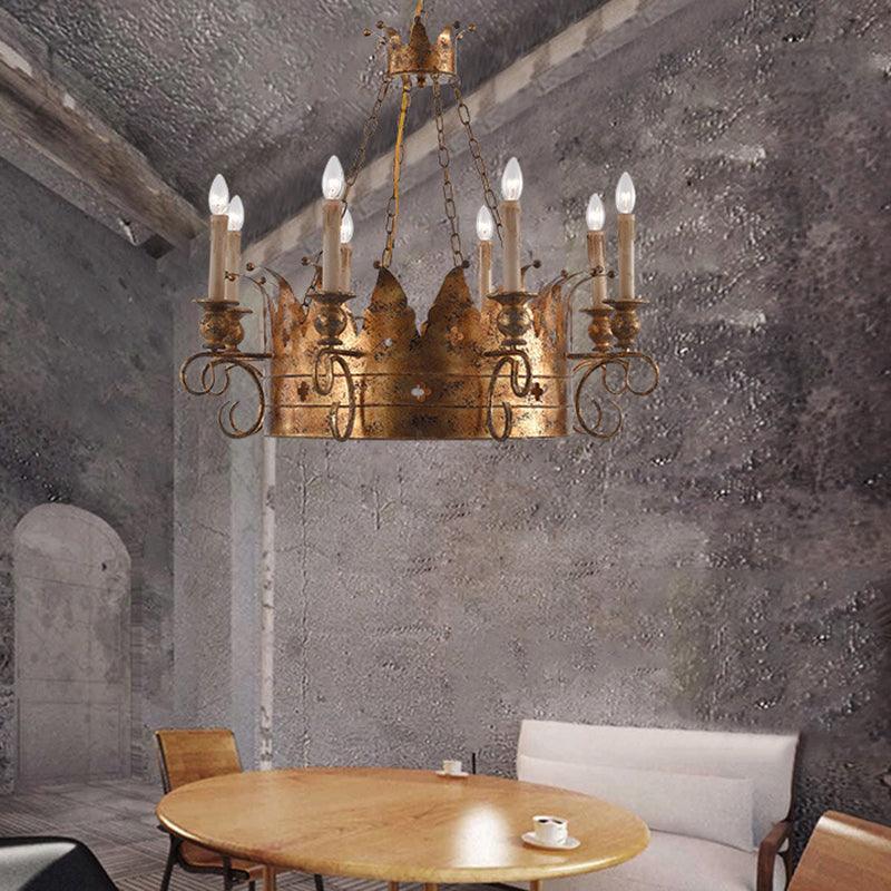 3/8 Lights Metal Chandelier Lamp Rural Rust Crown Pendant - Rebooters