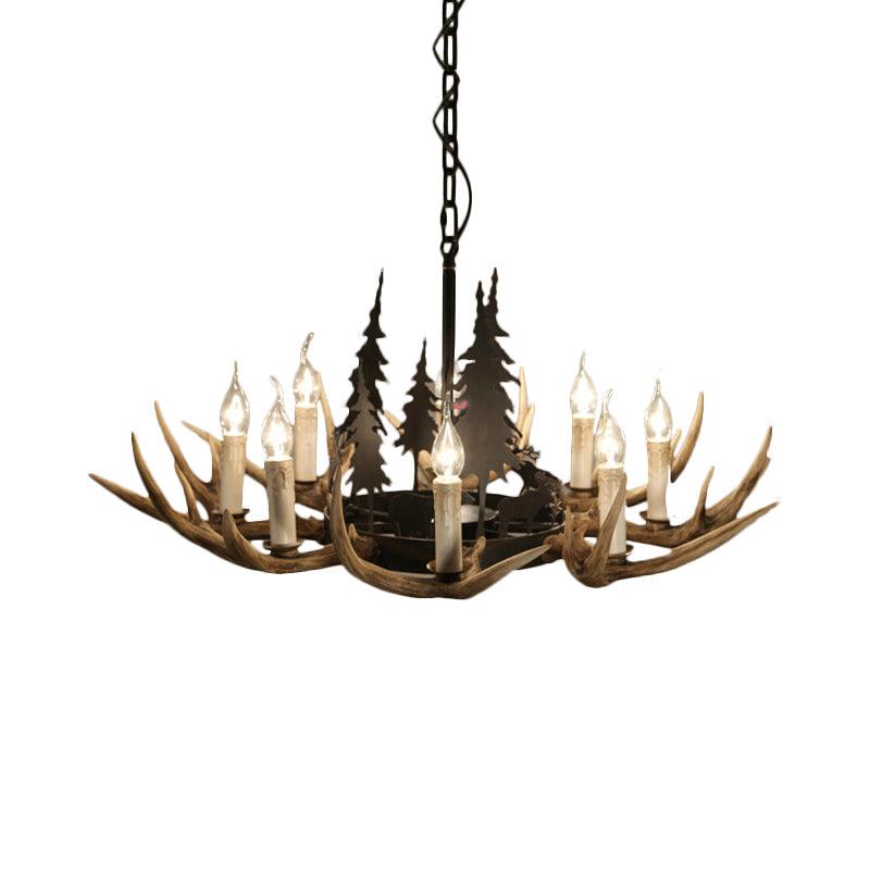 8-Bulb Resin Chandelier Lighting Rustic Light Brown Antler - Rebooters
