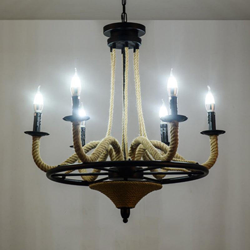 6 Bulb Chandelier Pendant Light Vintage Wagon Wheel Lamp Black - Rebooters