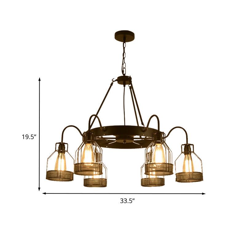 6/8 Heads Bell Hanging Lamp with Cage Style Frame Chandelier - Rebooters