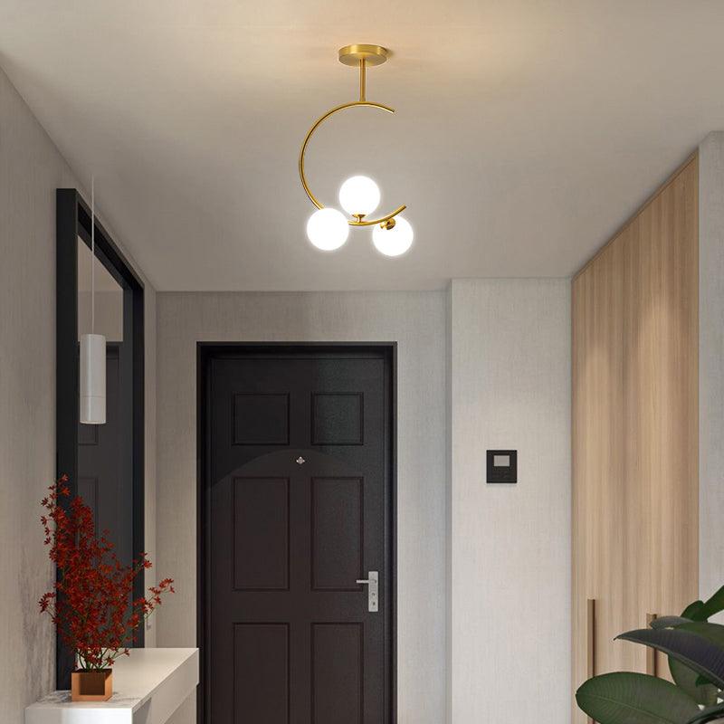 Ball Opaline Glass Hanging Lamp Simplicity Chandelier Light Fixture with C Arm for Bedroom - Rebooters