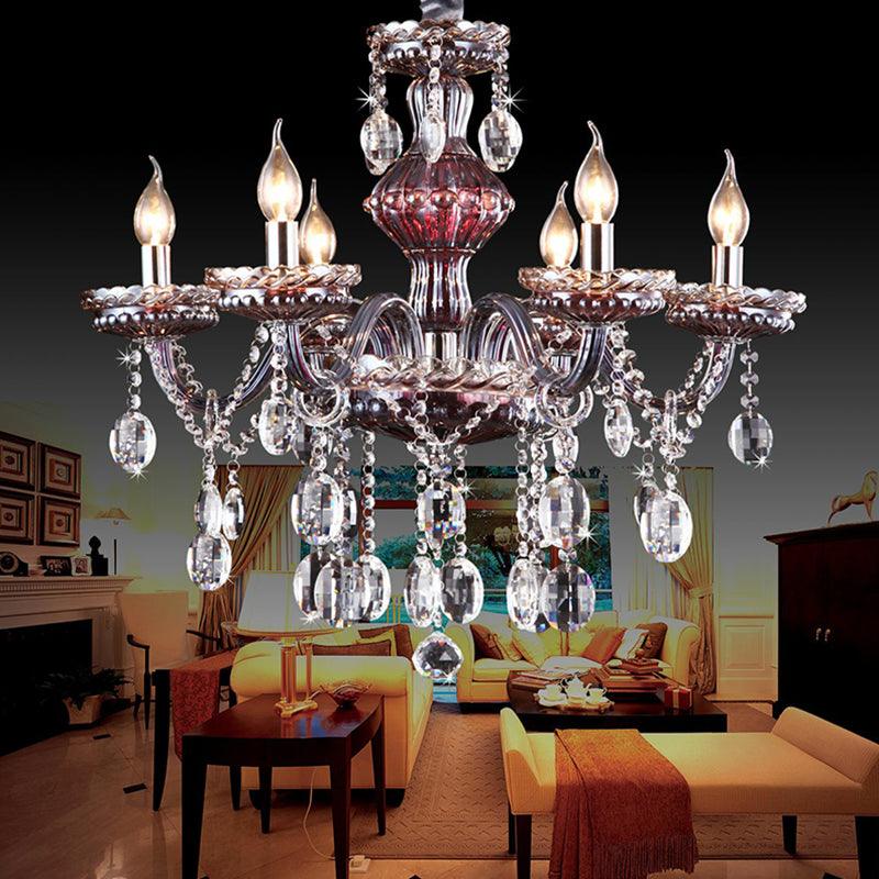 6-Light Candle Chandelier Traditional Clear-Red Crystal Fixture - Rebooters