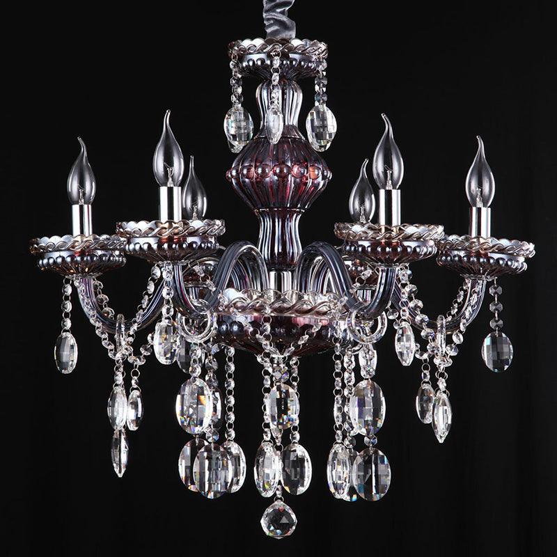 6-Light Candle Chandelier Traditional Clear-Red Crystal Fixture - Rebooters