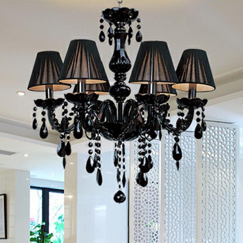 6-Light Candle Chandelier Vintage Black Crystal Pendant Light - Rebooters