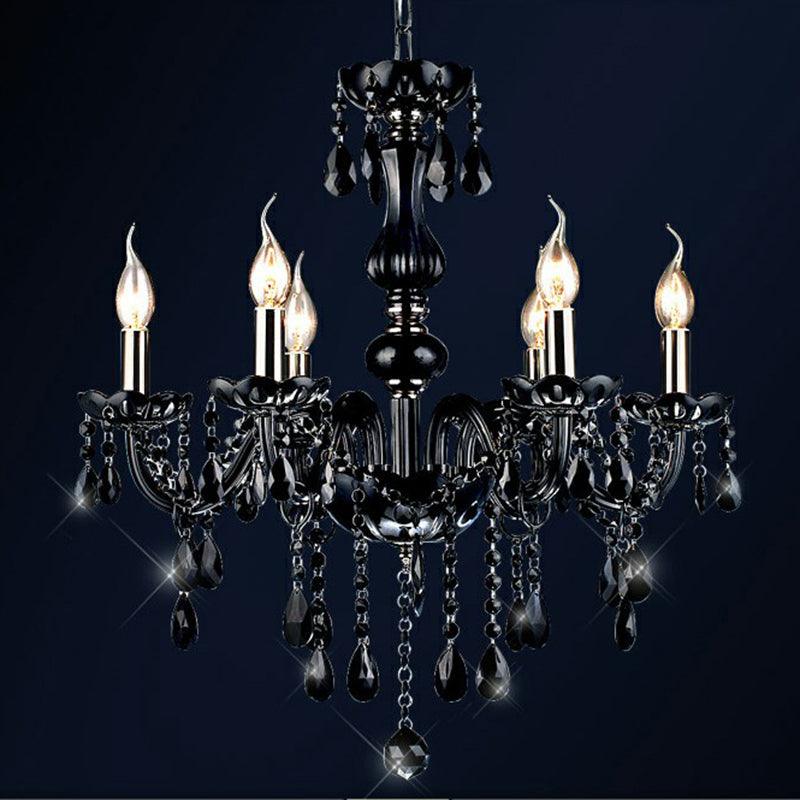 6-Light Candle Chandelier Vintage Black Crystal Pendant Light - Rebooters