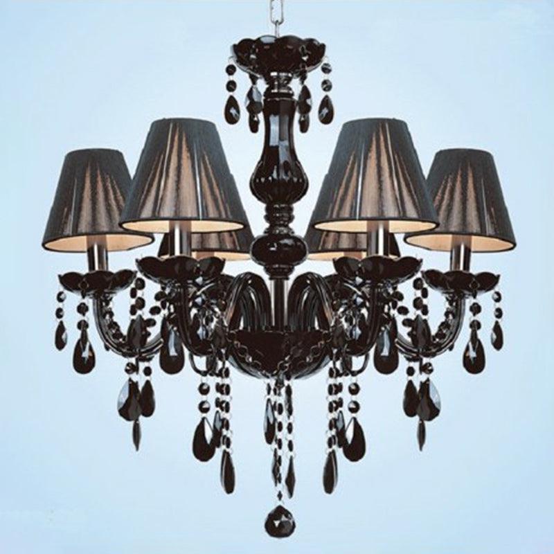 6-Light Candle Chandelier Vintage Black Crystal Pendant Light - Rebooters