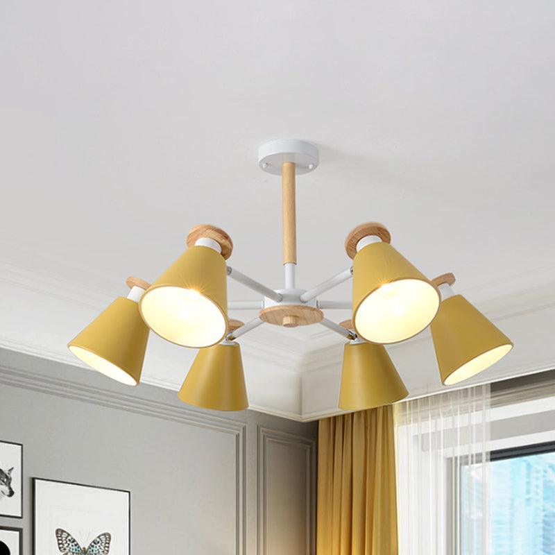 Rotatable Cone Living Room Chandelier Metal 6 Lights Macaron Loft - Rebooters