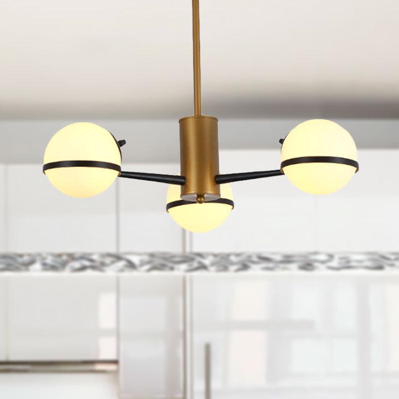 3/6 Light Orb Shade Chandelier Lighting Post Modern White Glass Ceiling Pendant Light in Gold - Rebooters