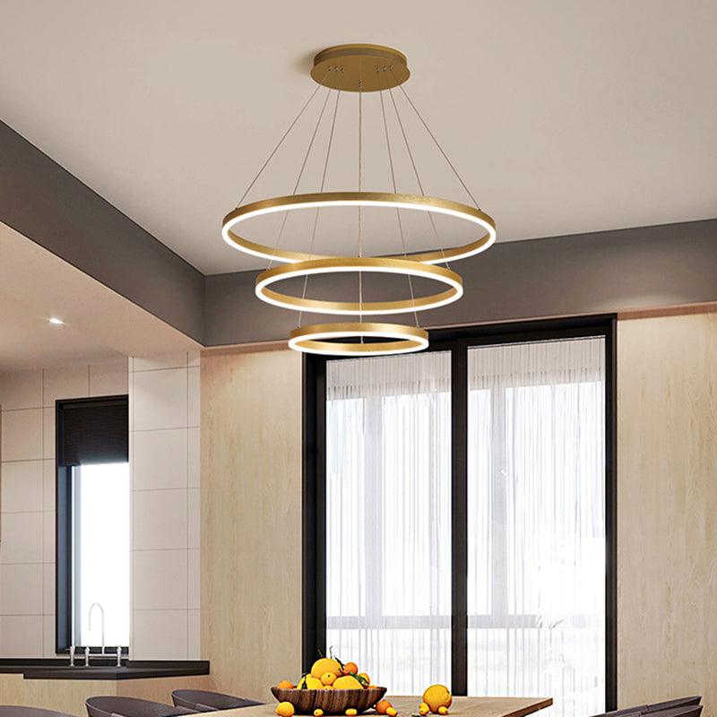 Art Deco Tiered Rings Chandelier Aluminum LED Lighting Gold - Rebooters