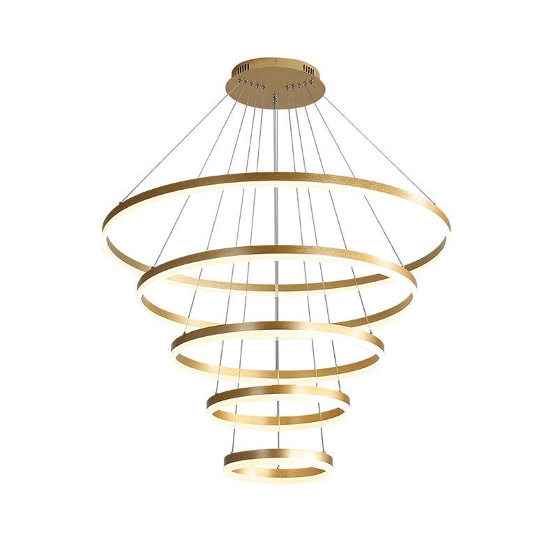 Art Deco Tiered Rings Chandelier Aluminum LED Lighting Gold - Rebooters