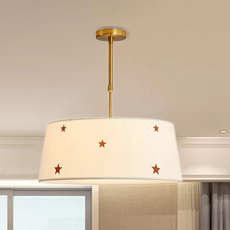 Fabric Drum Chandelier with Star Adult Bedroom Pendant Light - Rebooters