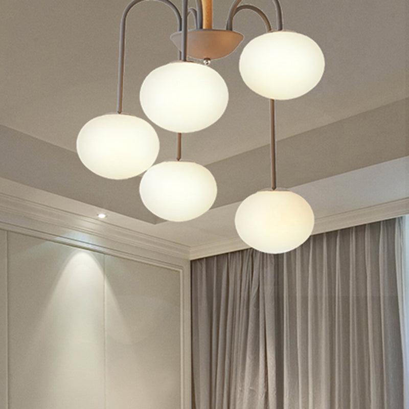 3/5 Lights Living Room Hanging Lamp with Pearl Glass Shade - Rebooters