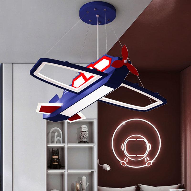 Dark Blue Plane Pendant Lighting Fixture Childrens LED Chandelier - Rebooters