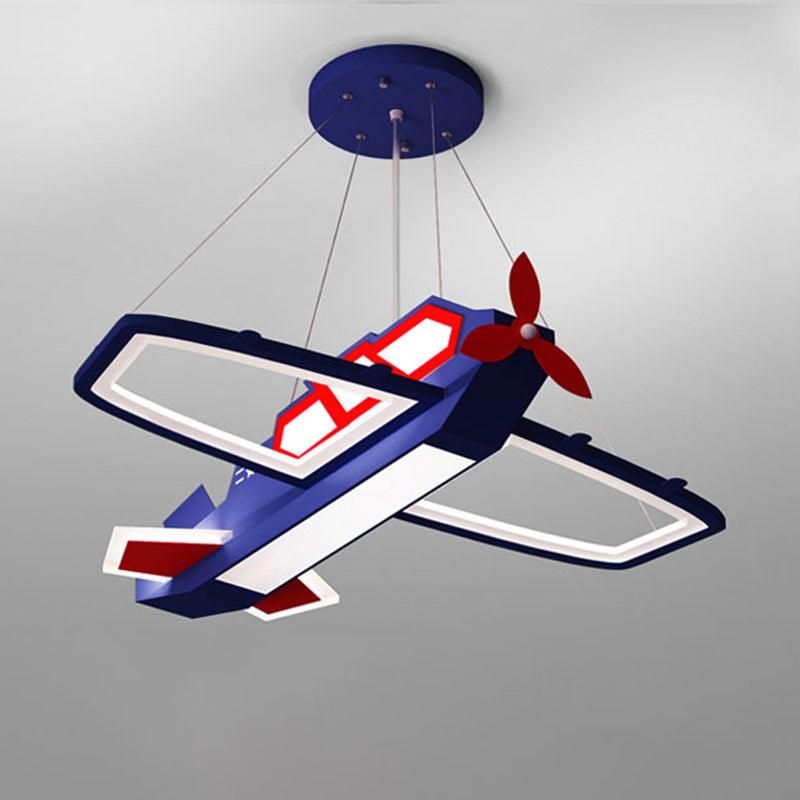 Dark Blue Plane Pendant Lighting Fixture Childrens LED Chandelier - Rebooters