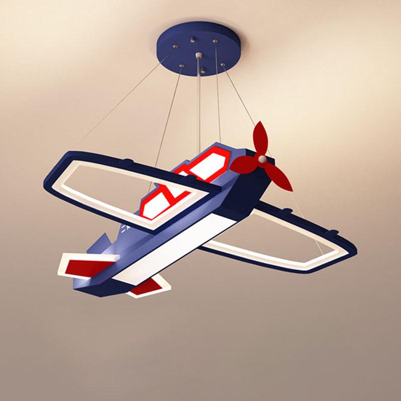 Dark Blue Plane Pendant Lighting Fixture Childrens LED Chandelier - Rebooters