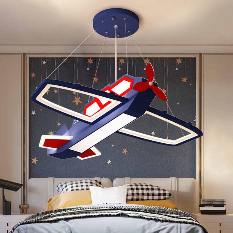 Dark Blue Plane Pendant Lighting Fixture Childrens LED Chandelier - Rebooters