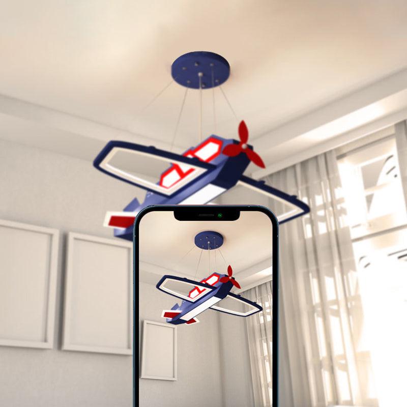 Dark Blue Plane Pendant Lighting Fixture Childrens LED Chandelier - Rebooters