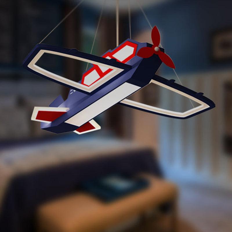 Dark Blue Plane Pendant Lighting Fixture Childrens LED Chandelier - Rebooters