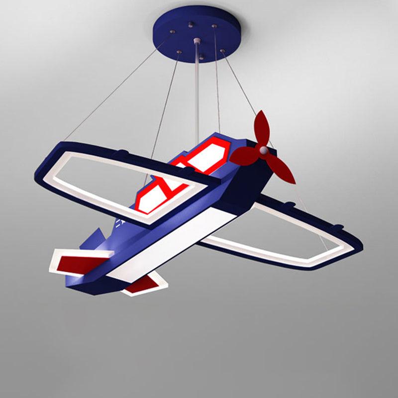 Dark Blue Plane Pendant Lighting Fixture Childrens LED Chandelier - Rebooters