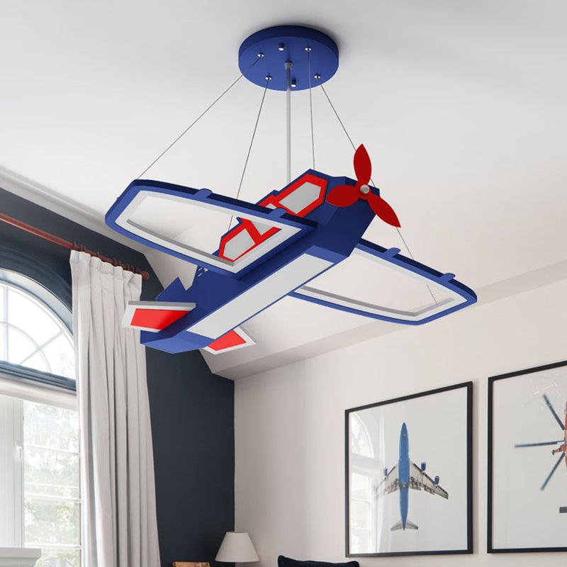 Dark Blue Plane Pendant Lighting Fixture Childrens LED Chandelier - Rebooters