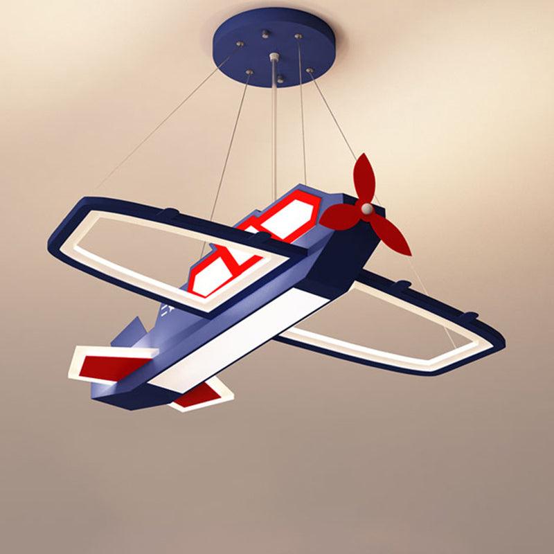 Dark Blue Plane Pendant Lighting Fixture Childrens LED Chandelier - Rebooters