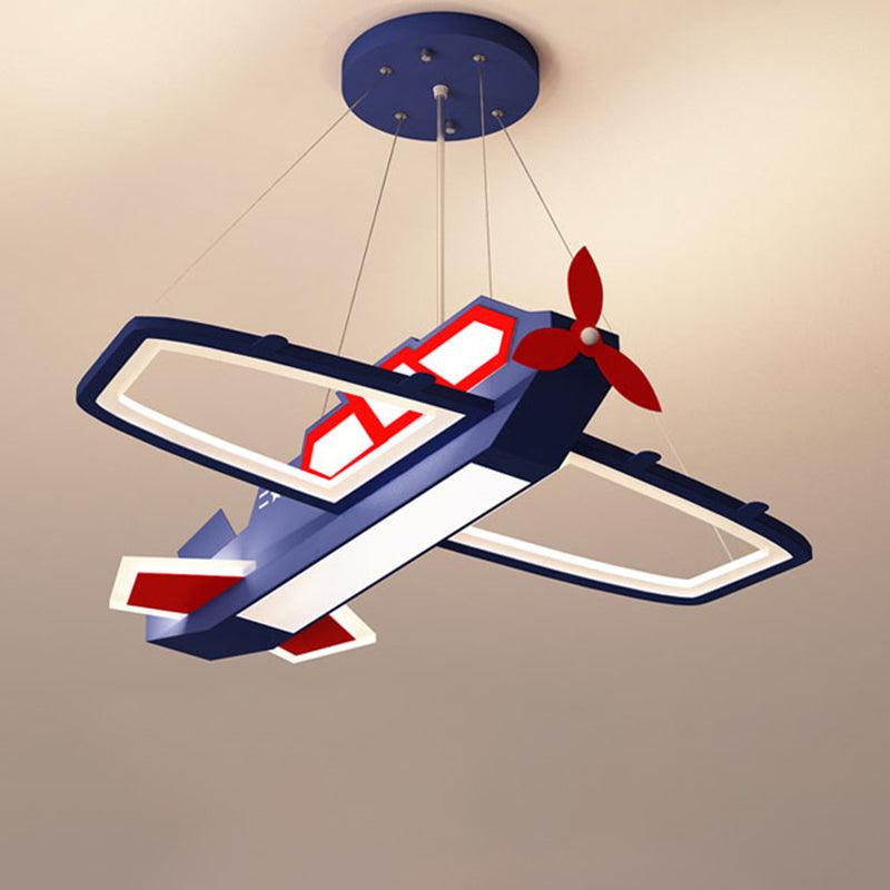 Dark Blue Plane Pendant Lighting Fixture Childrens LED Chandelier - Rebooters