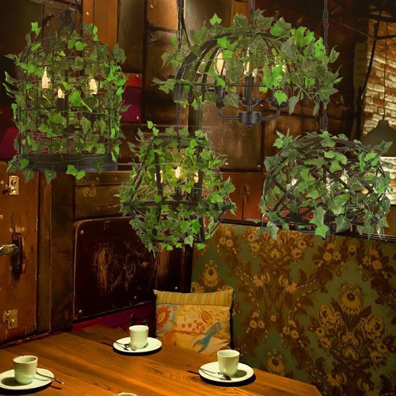 3-Light Iron Ceiling Chandelier Industrial Green Fake Plant - Rebooters