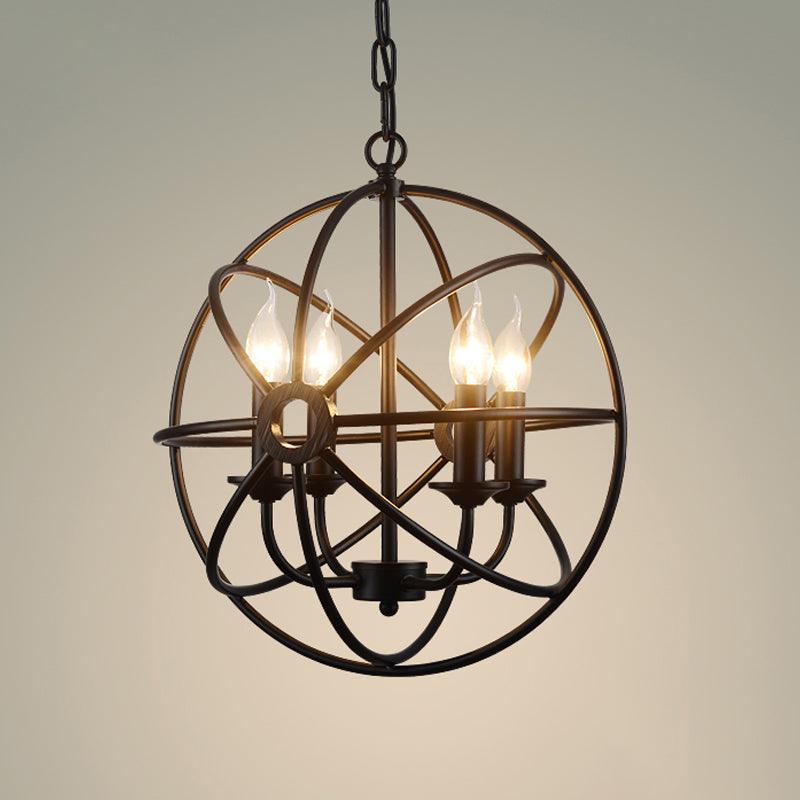 6 Bulbs Wrought Iron Chandelier Industrial Orbit Globe Light - Rebooters