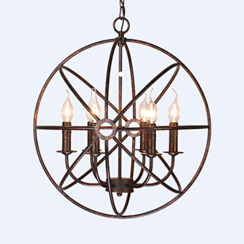 6 Bulbs Wrought Iron Chandelier Industrial Orbit Globe Light - Rebooters