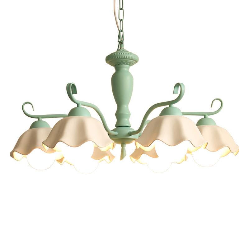 6-Light Ruffle Hanging Lamp Korean Flower Ceramic Chandelier - Rebooters