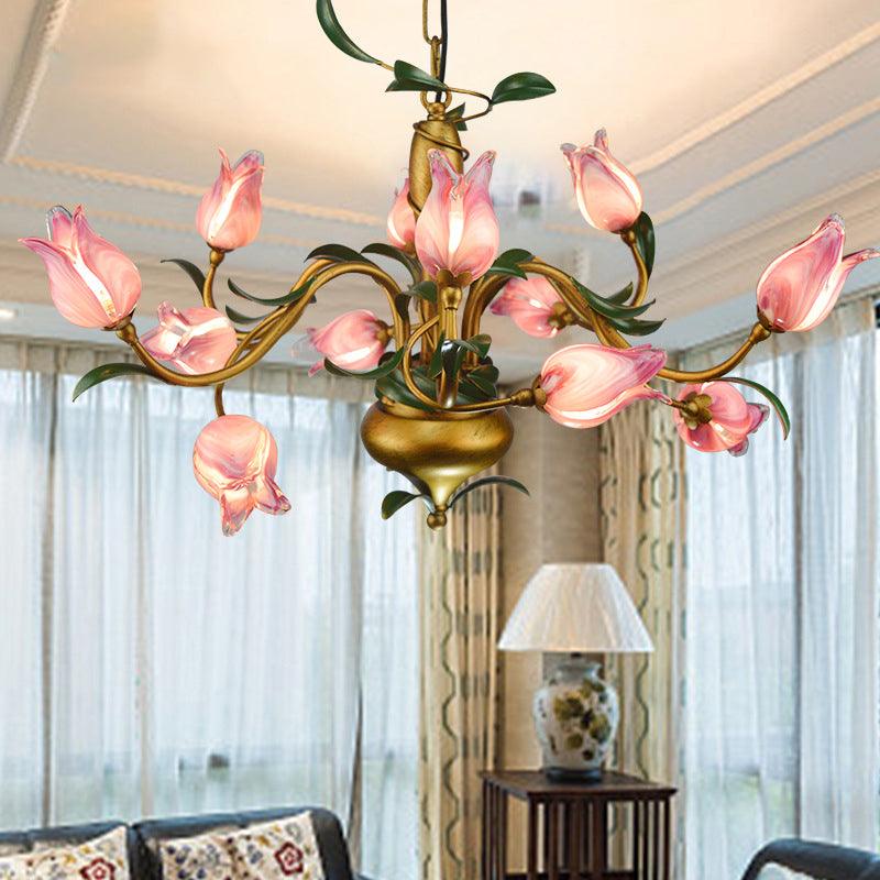 American Flower Tulip Chandelier 12-Light Glass Ceiling Light - Rebooters