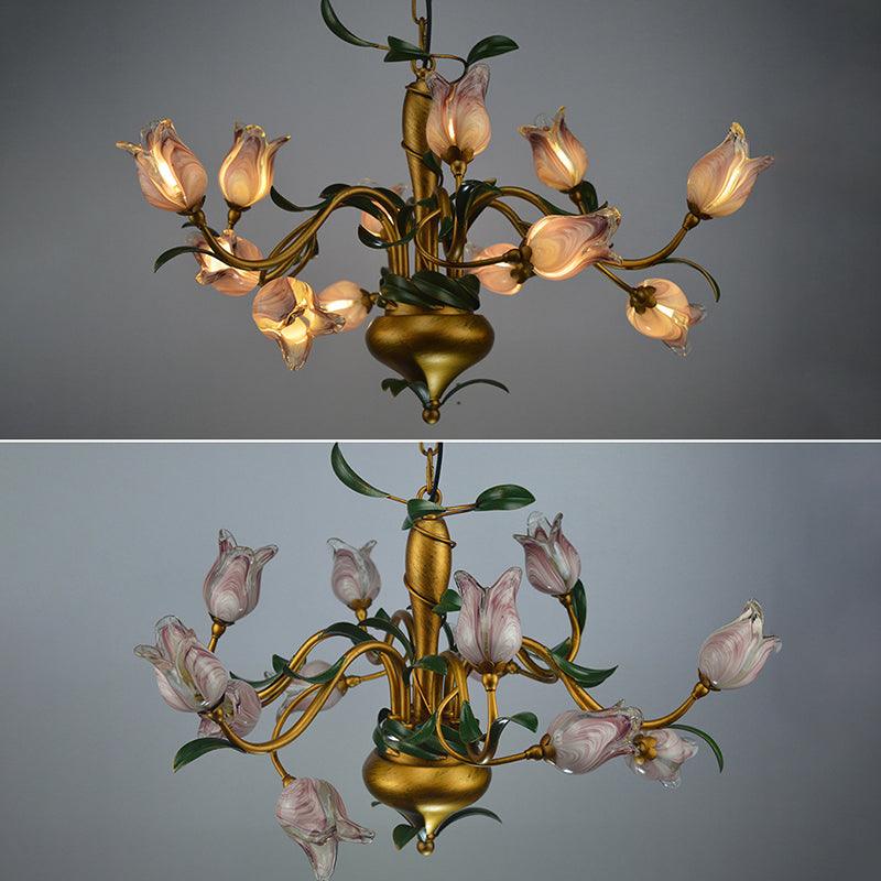 American Flower Tulip Chandelier 12-Light Glass Ceiling Light - Rebooters