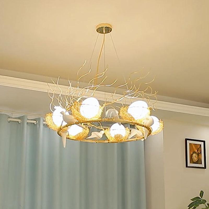 Artistic 3-Light Hanging Light Beige Nest and Egg Fixture - Rebooters