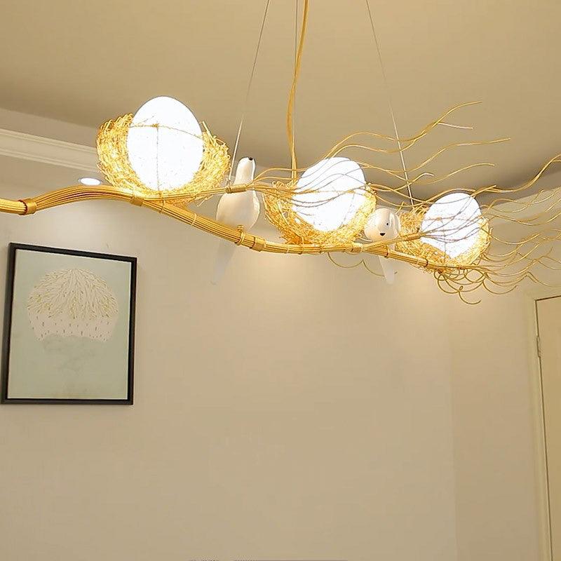 Artistic 3-Light Hanging Light Beige Nest and Egg Fixture - Rebooters