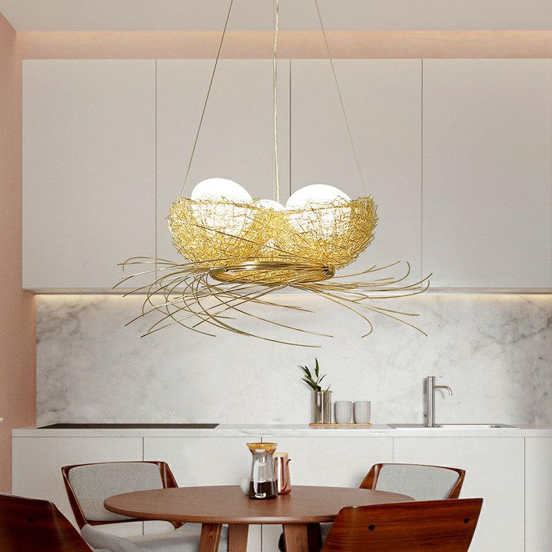 Artistry Nest Shaped Pendant Light Aluminum 3 Heads Chandelier - Rebooters