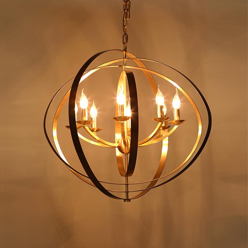 8 Lights Pendant Light Classic Candle Metal Hanging Chandelier in Gold for Living Room - Rebooters