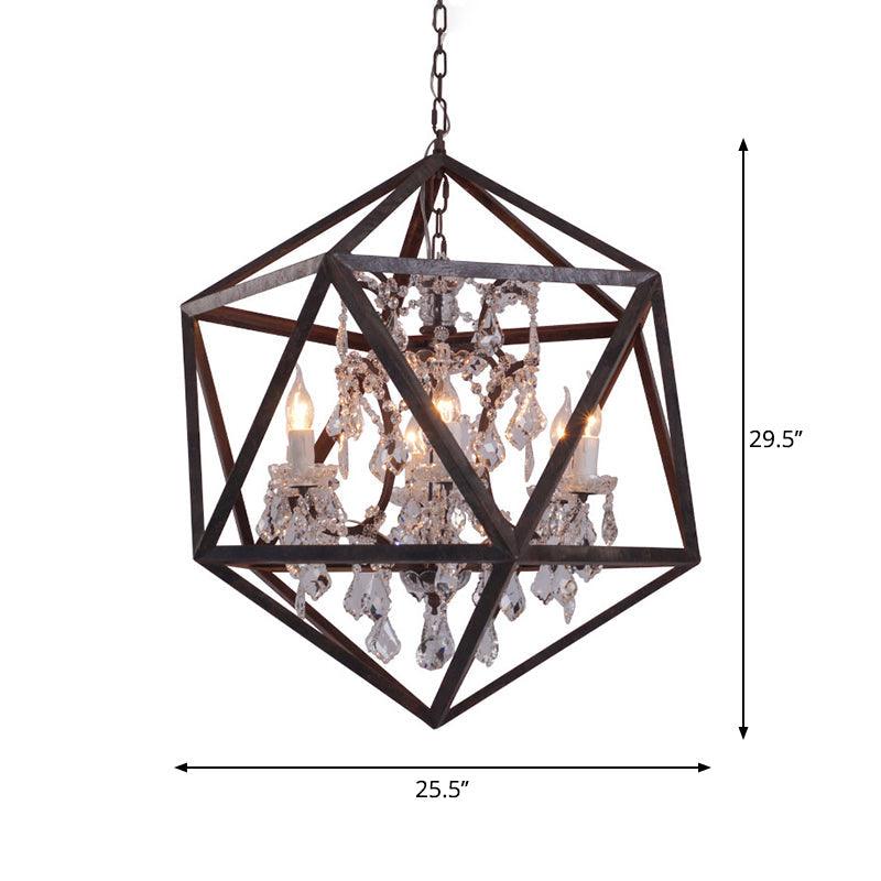 6 Bulbs Geometric Chandelier Light Traditional Rust Metal Fixture - Rebooters