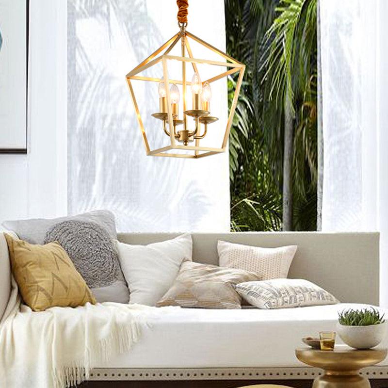 4 Bulbs Ceiling Lamp with Geometric Shade Metal Gold Chandelier - Rebooters