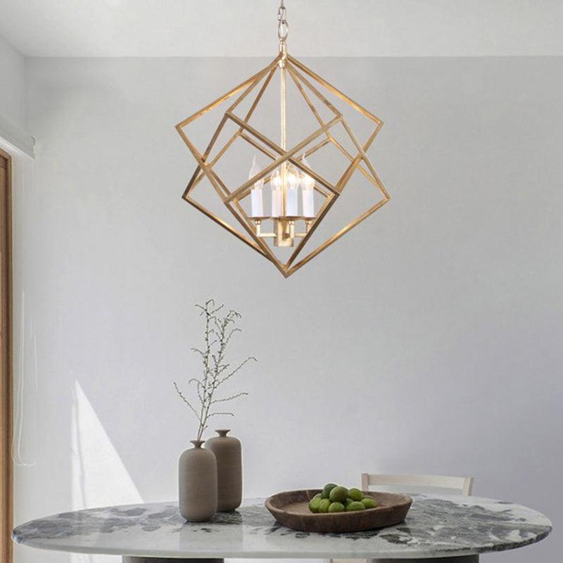 4 Lights Metal Pendant Chandelier Classic Gold Rhombus Fixture - Rebooters