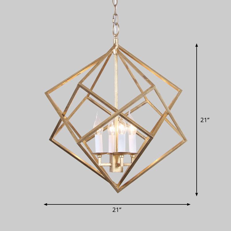 4 Lights Metal Pendant Chandelier Classic Gold Rhombus Fixture - Rebooters