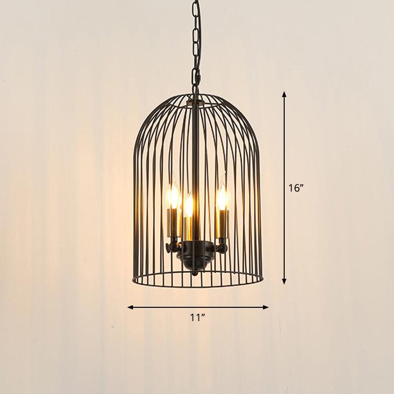 Birdcage Living Room Pendant Chandelier Traditional Metal 3 Lights Black - Rebooters