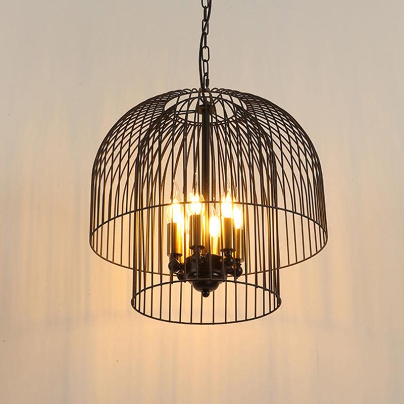 Black 6 Lights Chandelier Light Fixture Traditional Metal Wire Cage Pendant Lamp - Rebooters