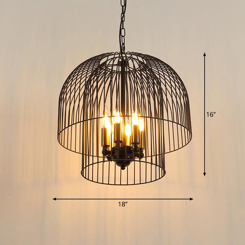 Black 6 Lights Chandelier Light Fixture Traditional Metal Wire Cage Pendant Lamp - Rebooters