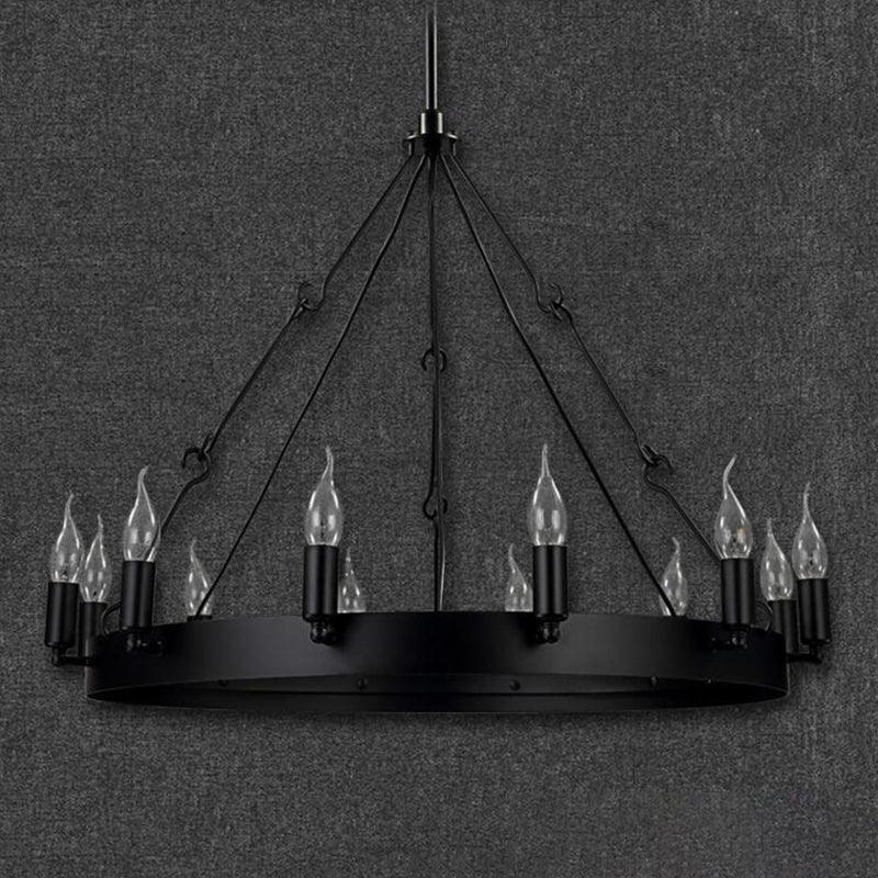 12/18 Lights Circle Chandelier Industrial Black Iron Lamp Kit - Rebooters