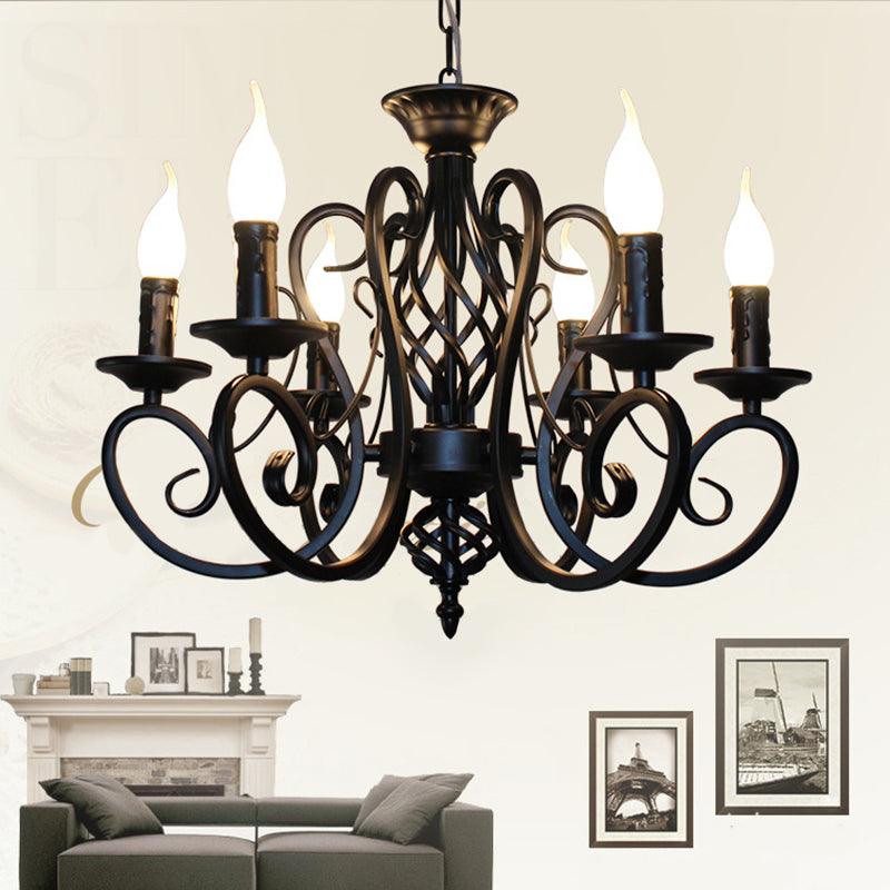 6/8 Bulbs Ceiling Lamp with Swirled Arm Metal Traditional Chandelier in Rust - Rebooters