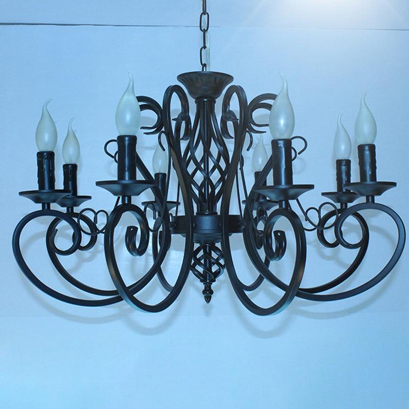 6/8 Bulbs Ceiling Lamp with Swirled Arm Metal Traditional Chandelier in Rust - Rebooters